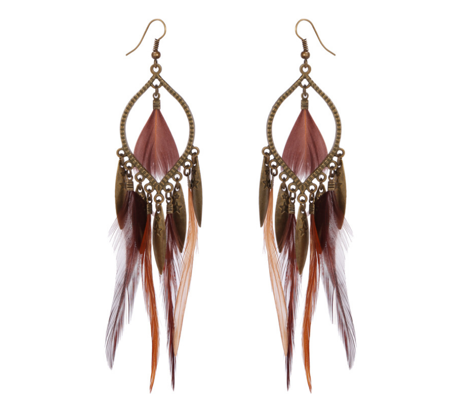 Feather long earrings personality European and American exaggerated earrings jewelry