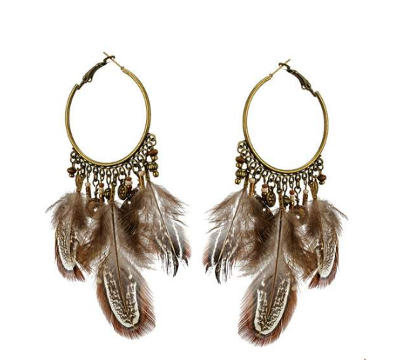 Bohemian ethnic wind earrings feather leaf tassel