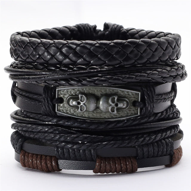 Black Feather Men's Bracelet 5 Pieces Set Wristband