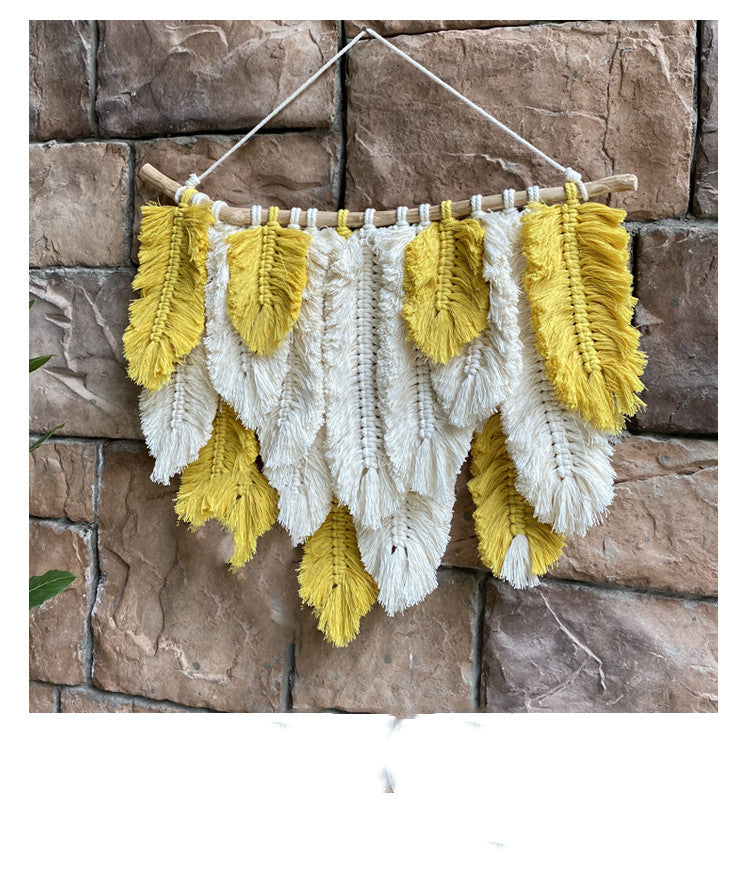 Woven Tassel Tapestry Of Colorful Feathers