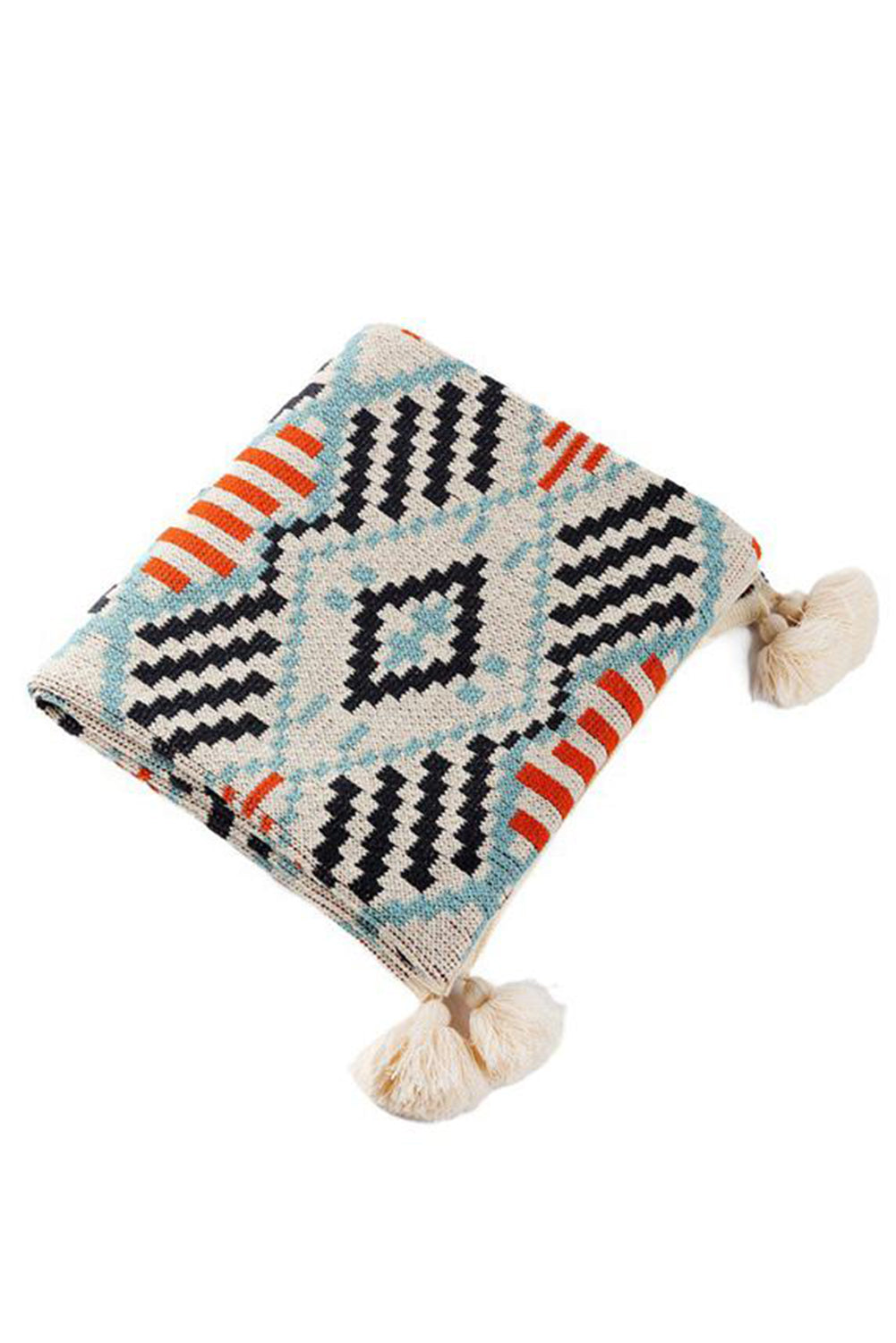 Multicolor Geometric Knit Tassel Large Blanket 130*160cm