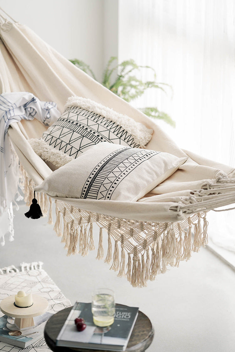 Large 2 Person Hammock Boho Style Brazilian Macrame Fringed Deluxe Double Hammock Net Swing Chair Indoor Hanging Swing