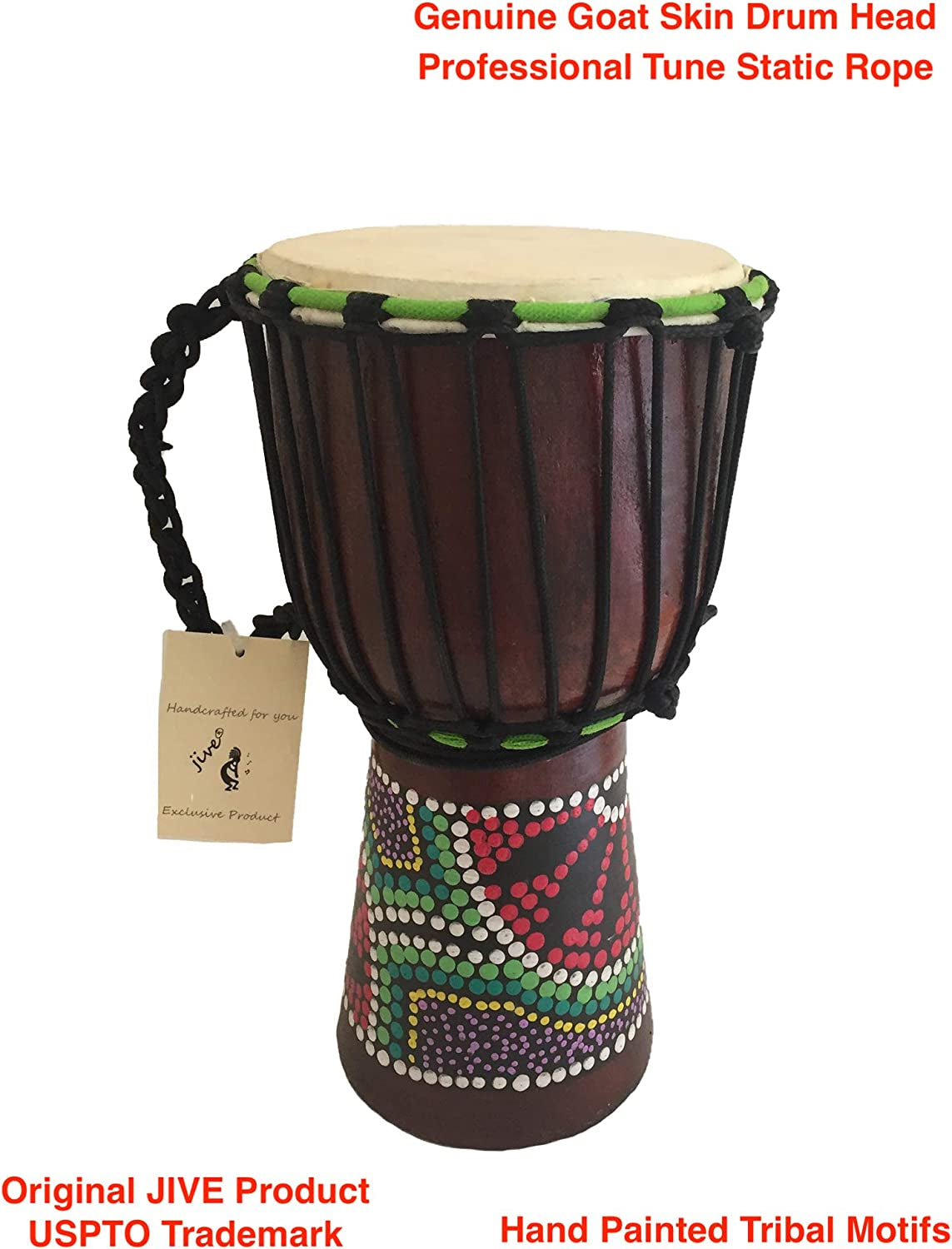 Djembe Drum Bongo Congo African Wood Drum - MED SIZE- 12" High, BRAND, Professional Quality with Heavy Base/Includes Drum Key Chain