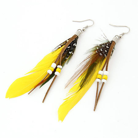 Alloy Fashion Personality Elegant Feather Tassel Gauze Pendant Earrings Earrings