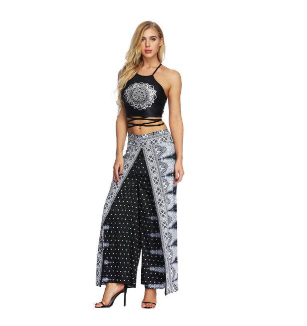 Women's Wide Leg Boho Yoga Harem Pants Comfy Gypsy Hippie Indian Thailand Bohemian Palazzo Pants Smocked Waist