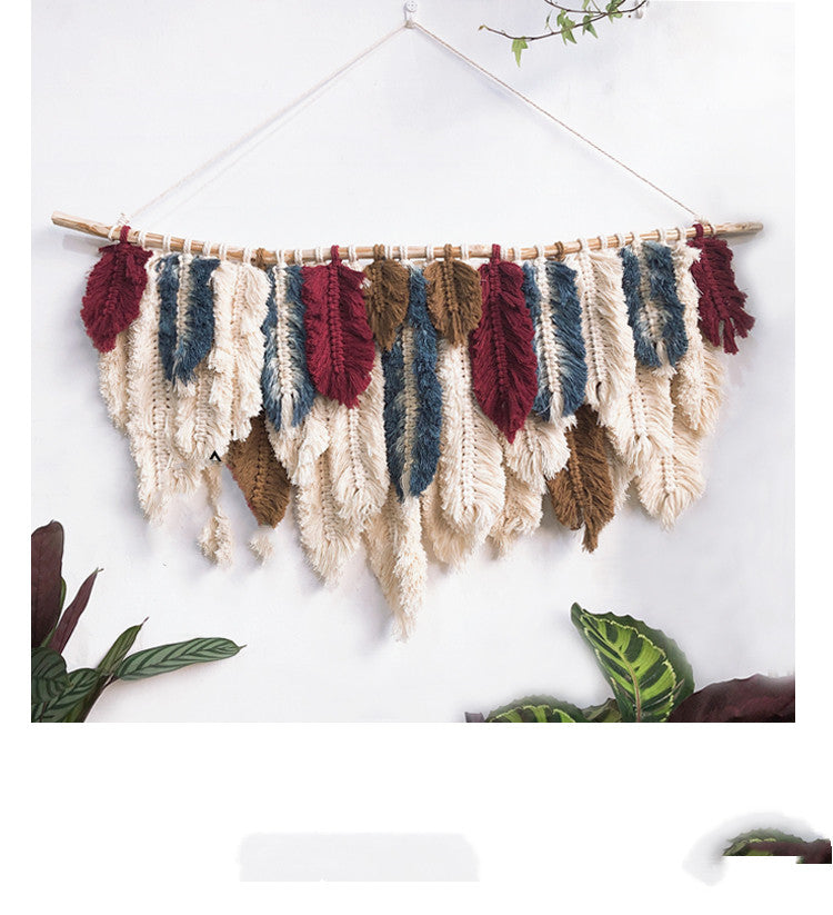 Woven Tassel Tapestry Of Colorful Feathers