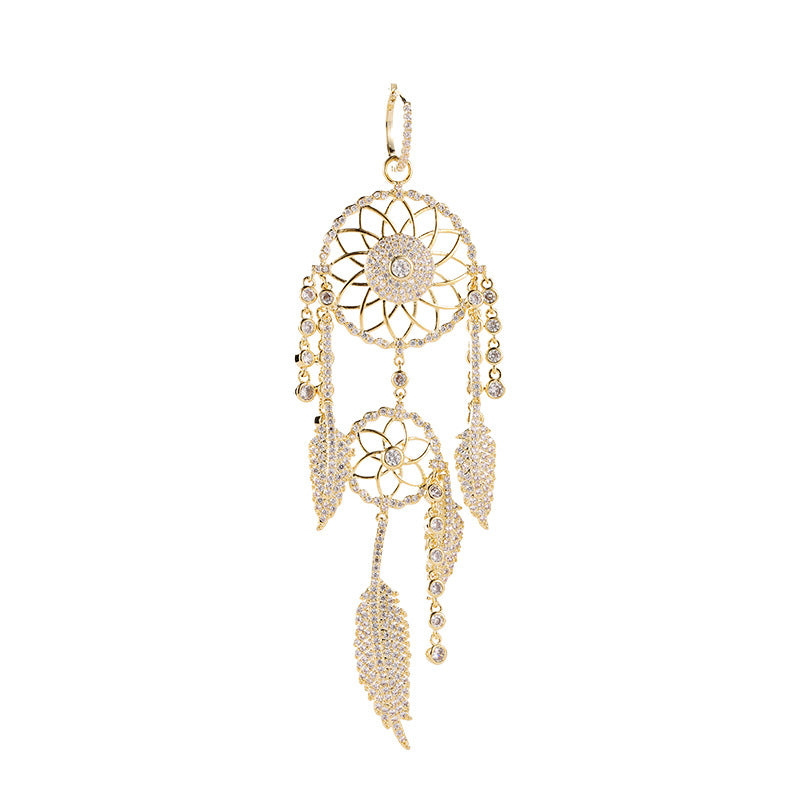 Women's dream catcher feather long earrings