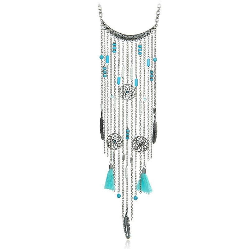 Bohemia Ethnic Choker Carving Bead Pendant Neklace