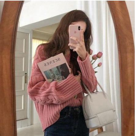 Woven stick v-neck lazy sweater