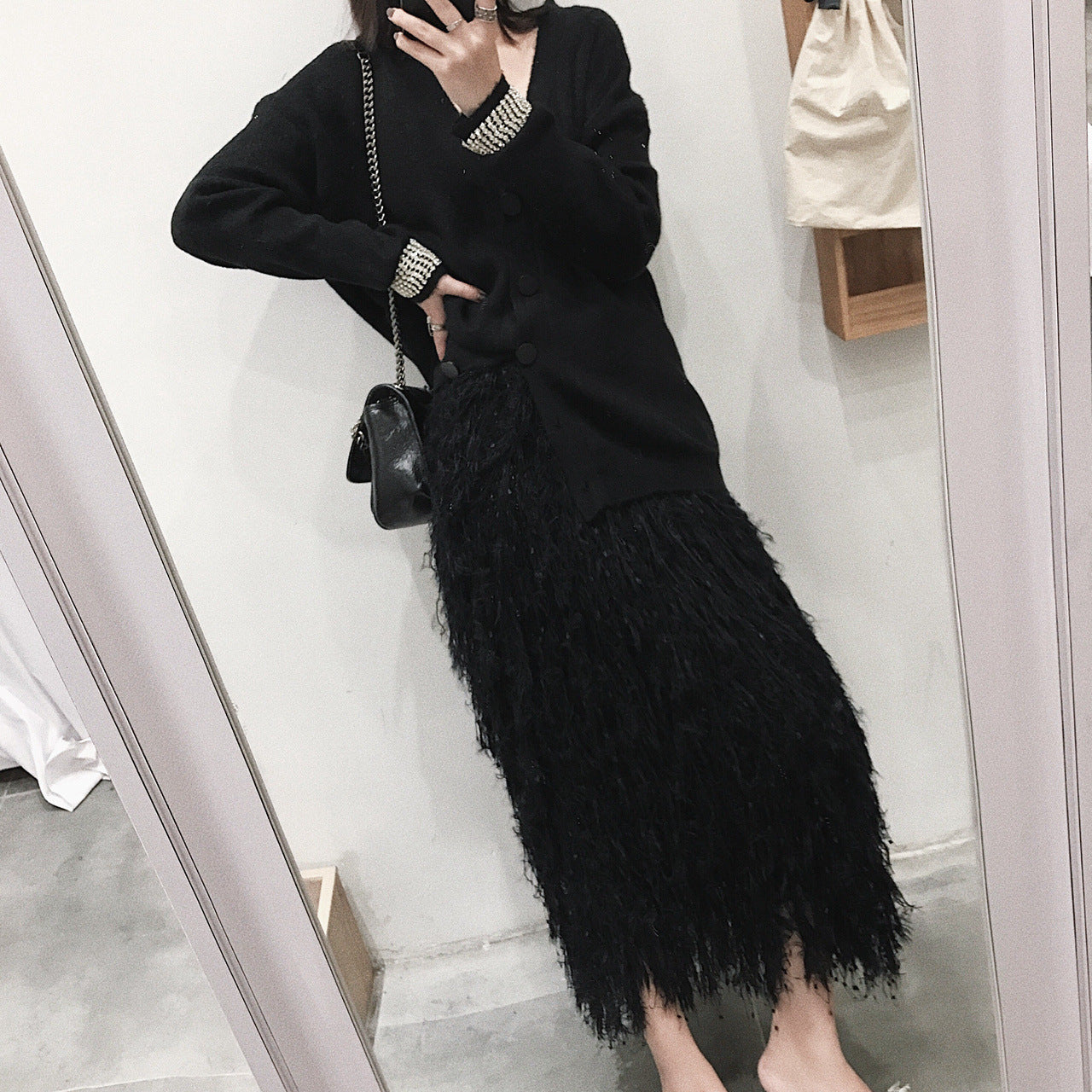 T4434 handmade feather knit skirt