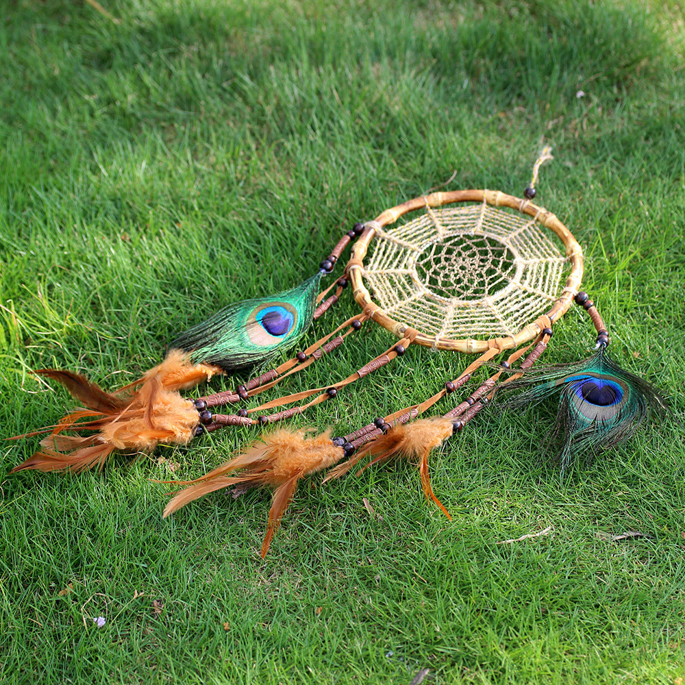 Bamboo Circle Home Boho Woven Pendant Dream Catcher