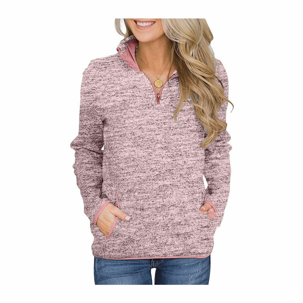 Women's long-sleeved stand-collar zipper sweater