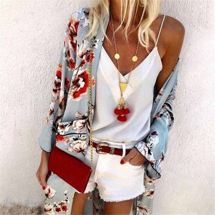 Beach blouse ethnic printed cardigan top