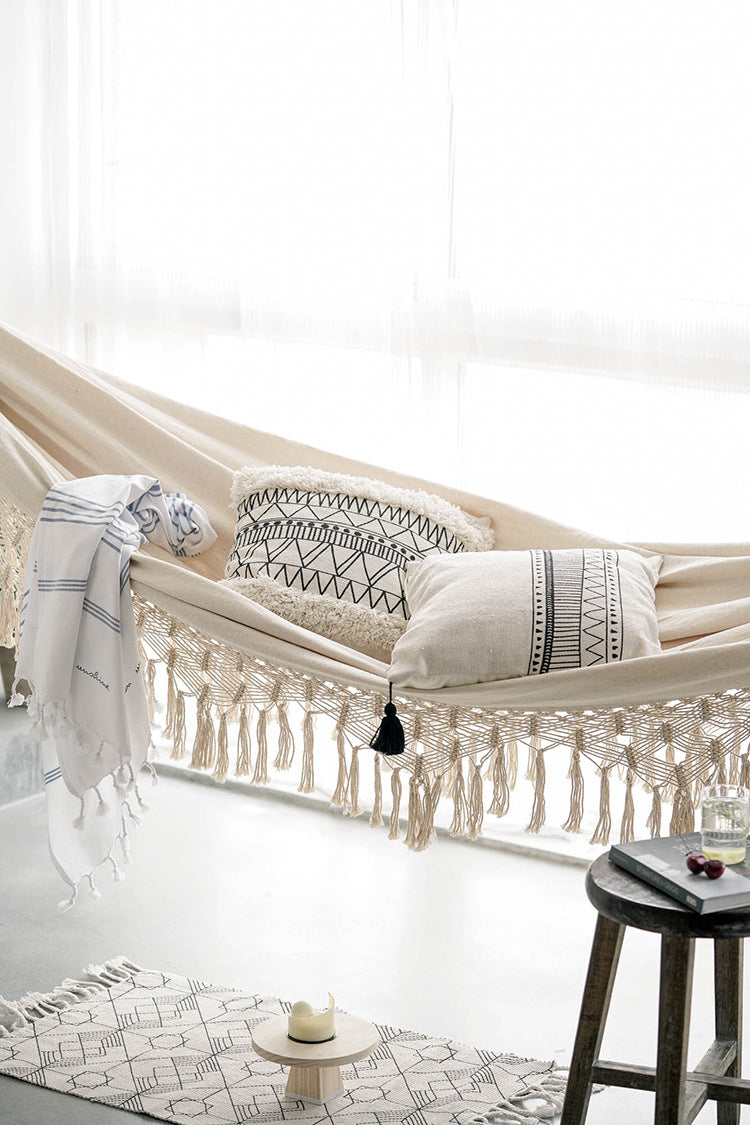 Large 2 Person Hammock Boho Style Brazilian Macrame Fringed Deluxe Double Hammock Net Swing Chair Indoor Hanging Swing