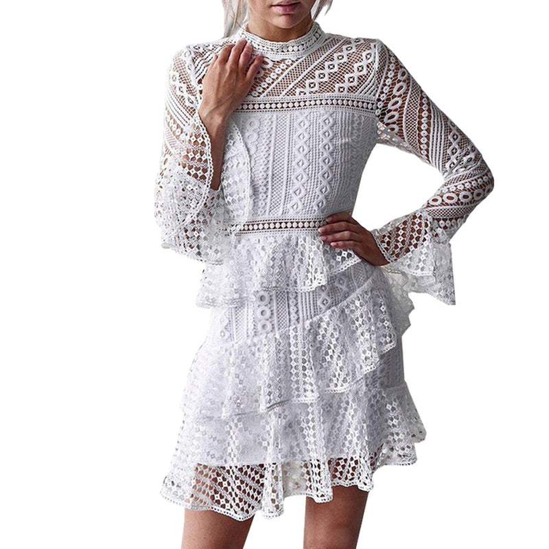 Self Portrait Sexy Lace Star Crochet Cake Layered Dress Runway Women Hollow Out Tunic Ruffles Party Dresses Vestidos Dropshiping