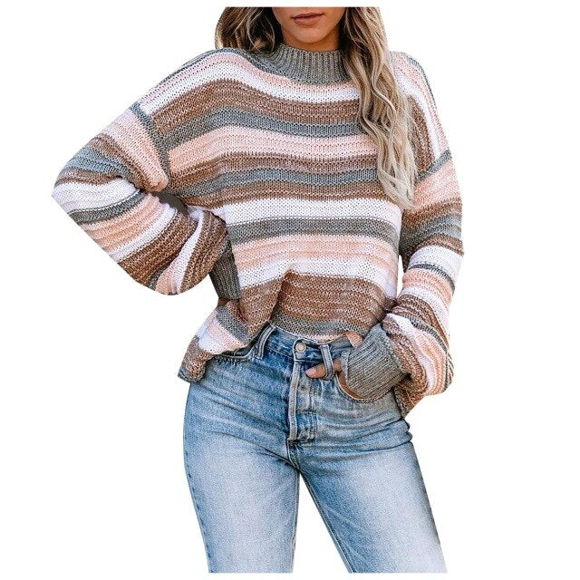 Women's knitted stitching sweater