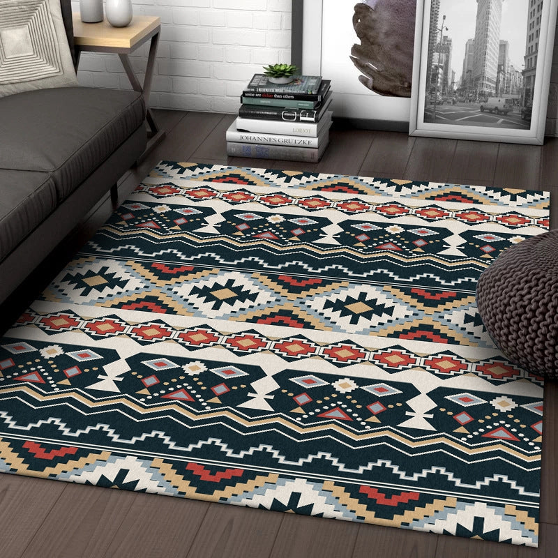 Bohemian Black And White Red Ethnic Style Carpet