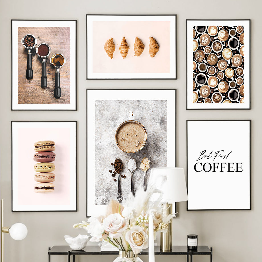 Black Cat Coffee Flowers TV Abstract Boho Wall Art Canvas Painting