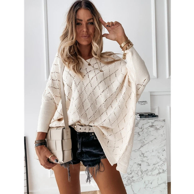 Bat sleeve loose long knitted sweater