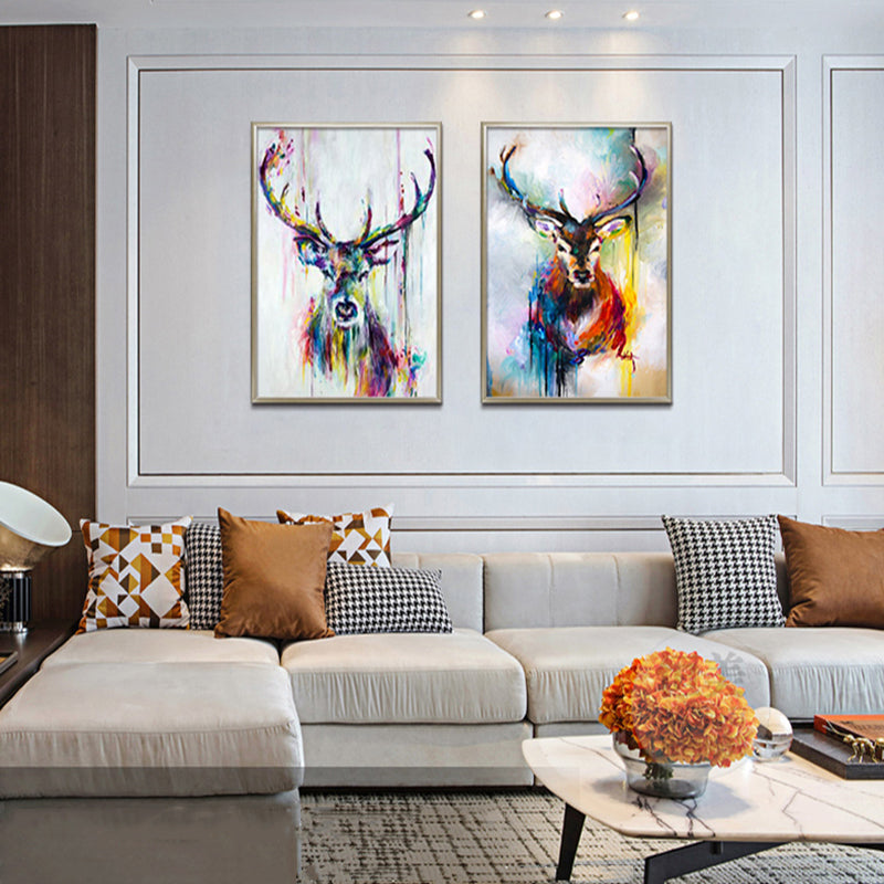 Abstract Colorful Deer Nordic Animal Canvas Painting