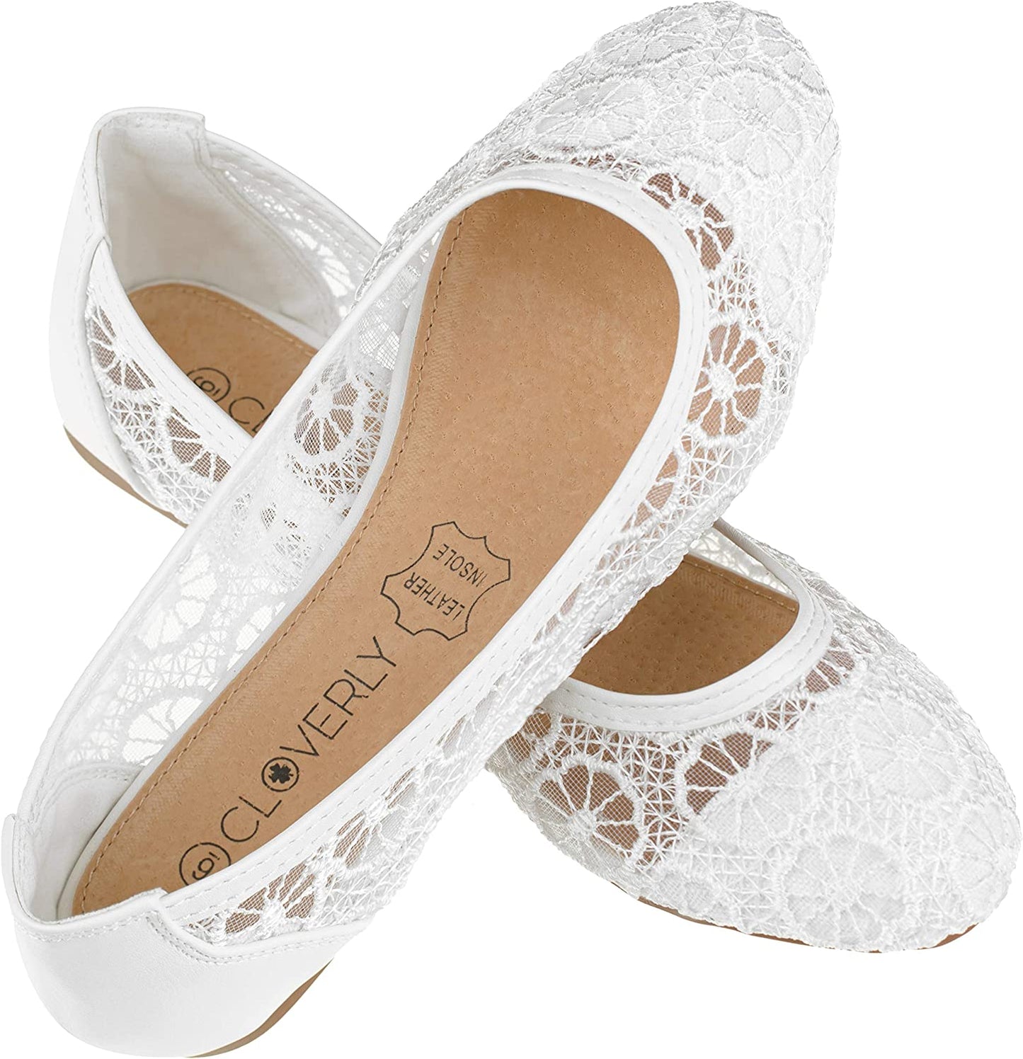 CLOVERLAY Women'S Ballet Shoe Floral Breathable Crochet Lace Ballet Flats