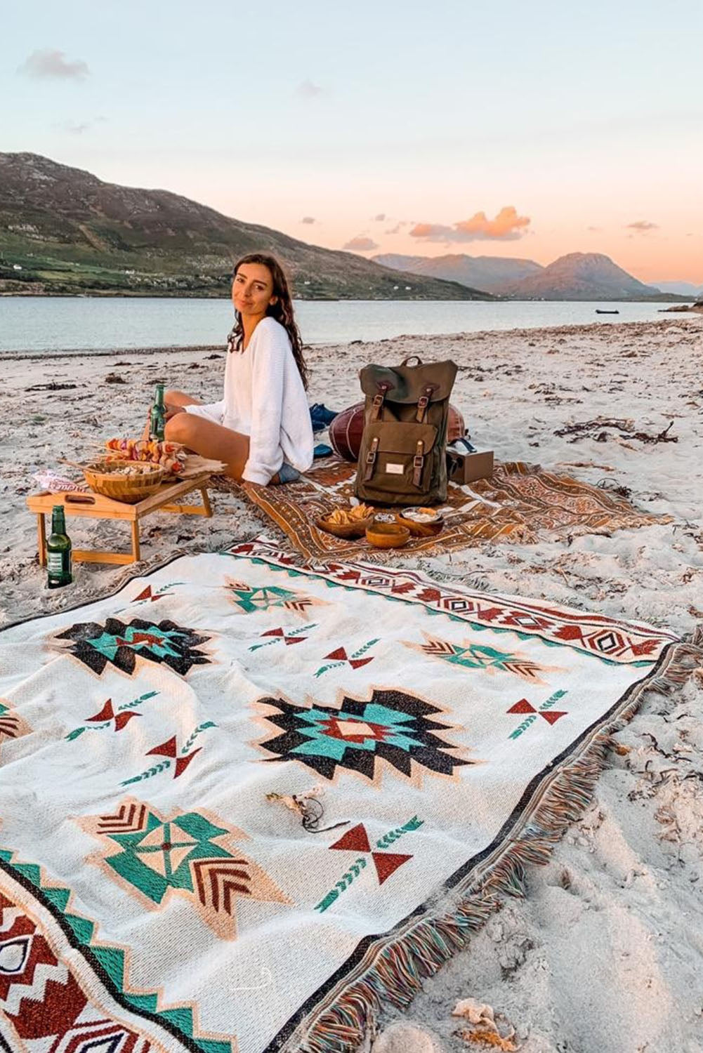Aztec Pattern Knit Fringe Trim Blanket 90*150cm