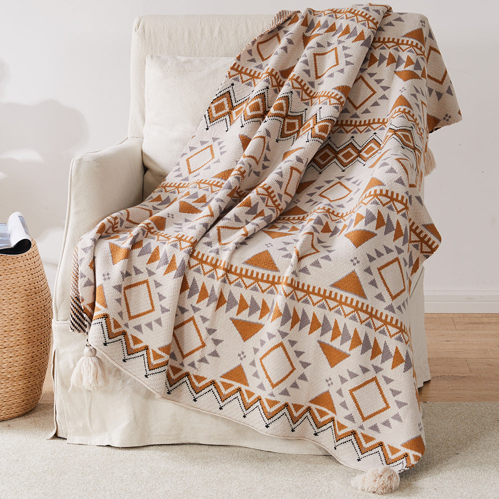 Nordic Knitted Bohemian Waffle Hotel Sofa Blanket