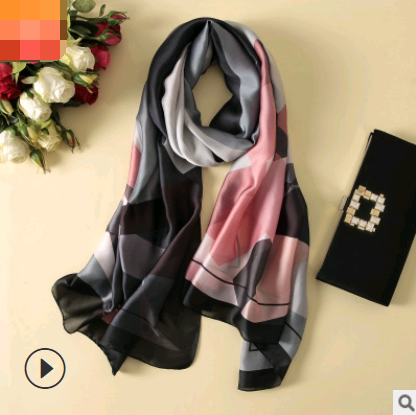Spring, summer and autumn, new flowers, elegant and high-end artificial silk scarf, female decorative shawl, sunscreen beach towel