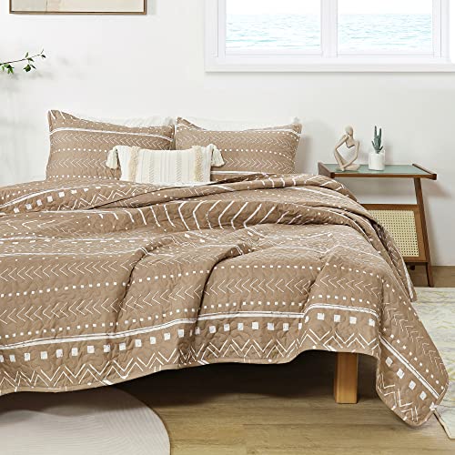 JANZAA Quilt Boho Quilt Set Boho Bedding Bedspreads Queen Size,3 PCS Bohemian Quilt Set with Geometric Printed for All Season(Two Pillow Cases)