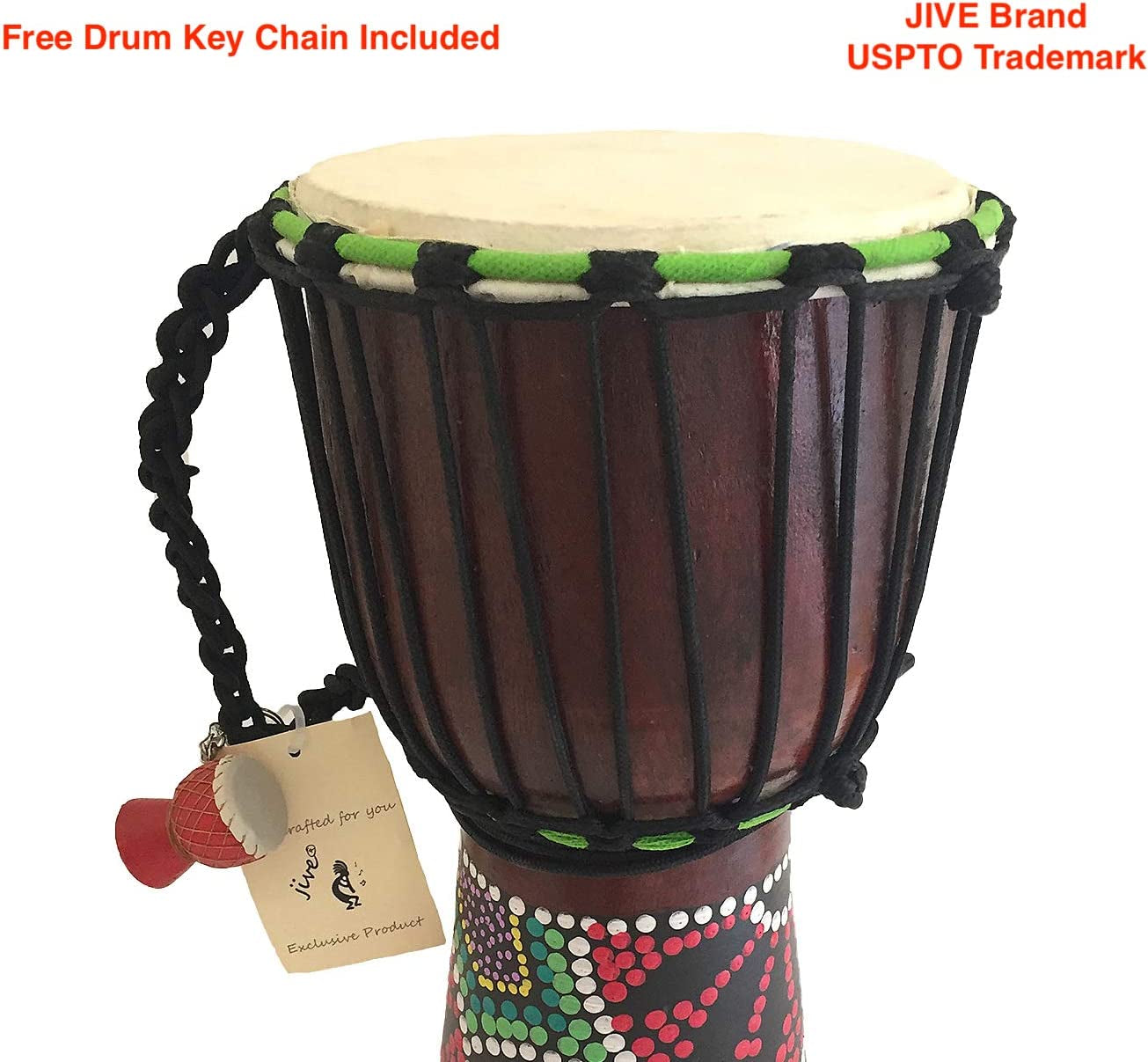 Djembe Drum Bongo Congo African Wood Drum - MED SIZE- 12" High, BRAND, Professional Quality with Heavy Base/Includes Drum Key Chain