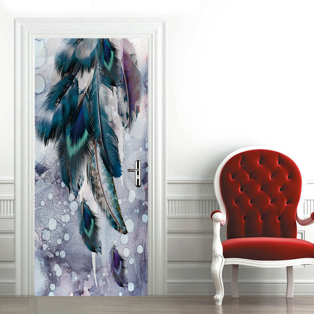3D Wall Door Sticker Modern Creative Watercolor Feather Door