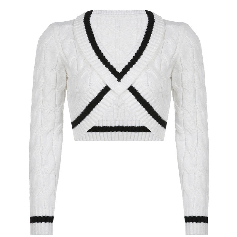 Women's Waistless Deep V Twist Sweater Long Sleeve Bottoming Top