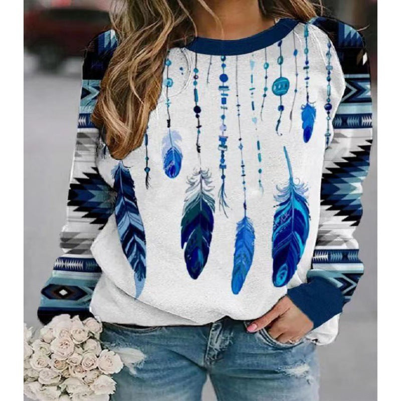 Floral Butterfly Round Neck Long Sleeve Sweatshirt Women T-shirt