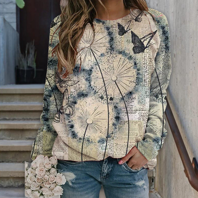 Long Sleeve Printed Mid-Length Women's Top