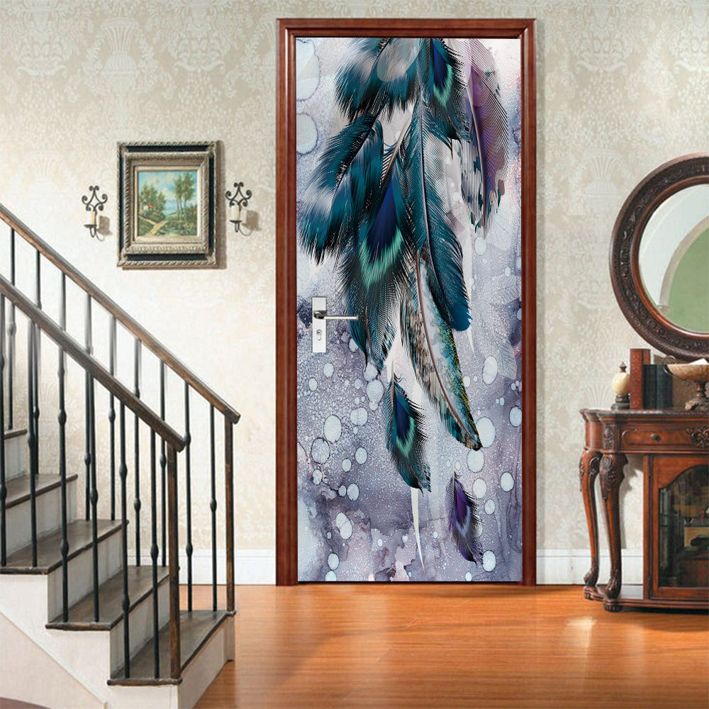 3D Wall Door Sticker Modern Creative Watercolor Feather Door
