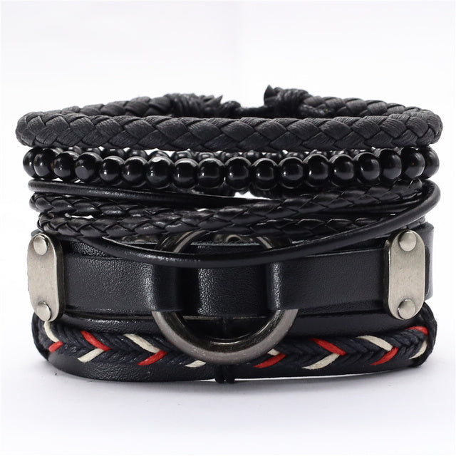 Black Feather Men's Bracelet 5 Pieces Set Wristband