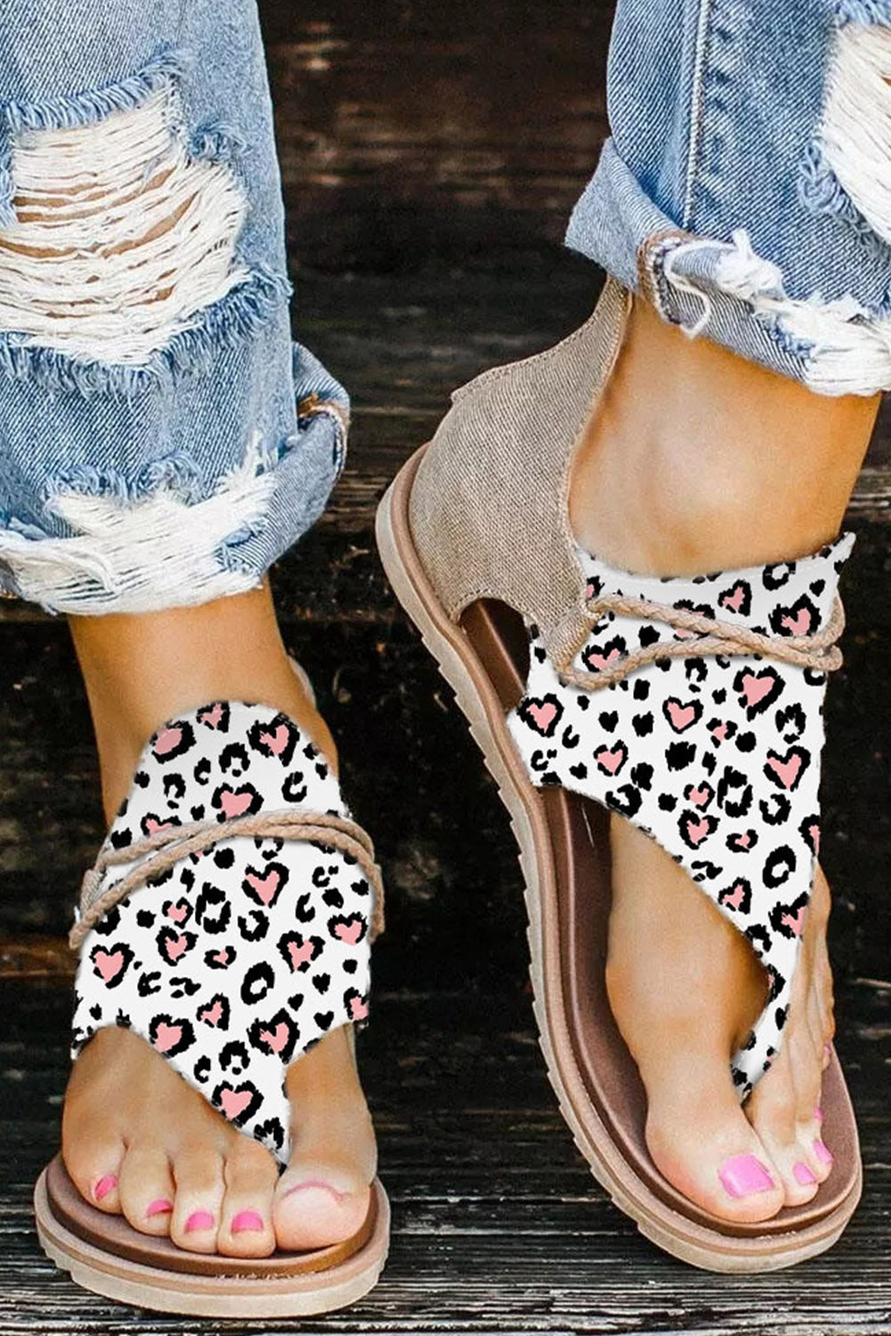 Floral Leopard Mixed Print Flip Flop Sandals