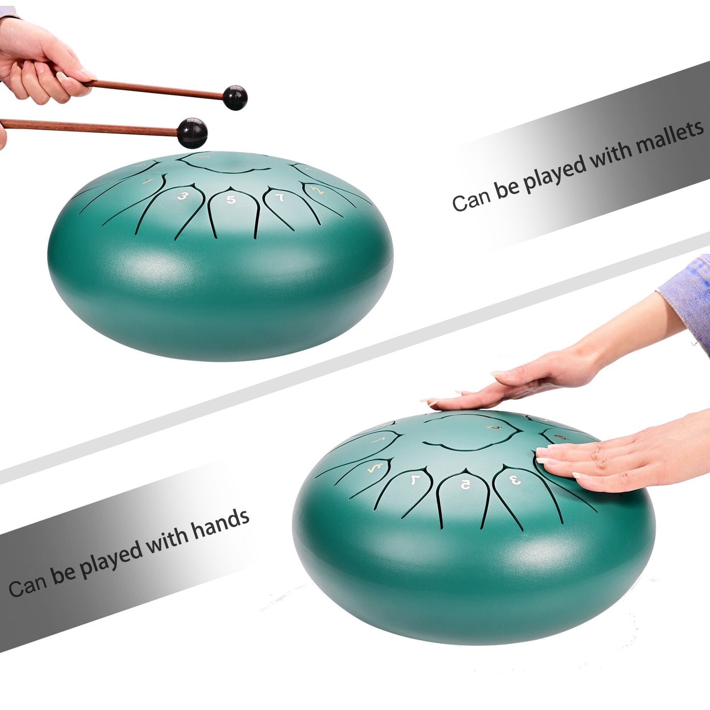 CVNC Steel Tongue Drum 12 Inch 13 Note Lotus Style Drum with Drumstick Drum Bag Music Book Percussion Instruments Accessories