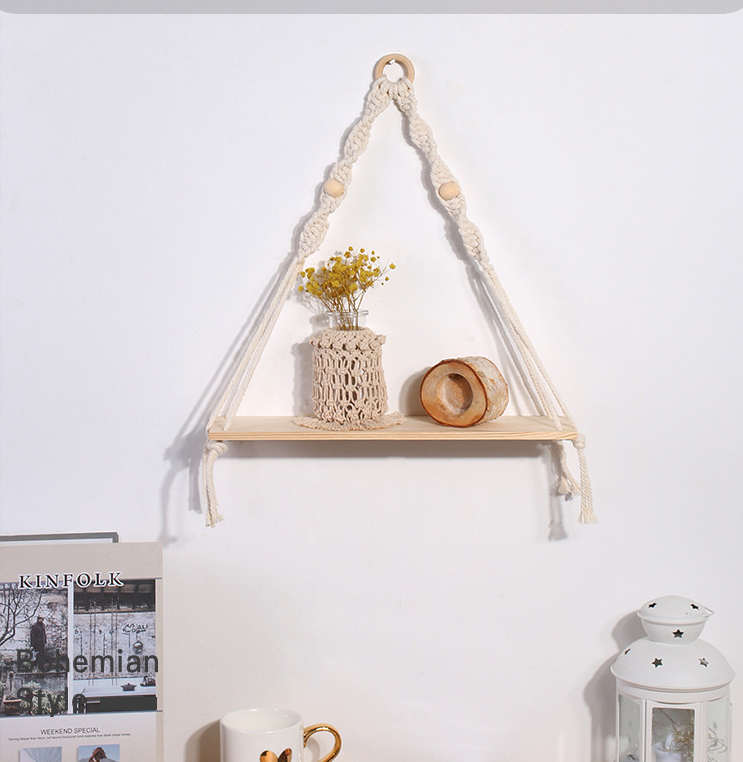 YuPinDiZu Macrame Wall Hanging Shelf Boho Style With Wood Shelf Handmade Macrame Shelf For Hanging Plants And Decor Boho Wall Decor With Beautiful Macrame Rope And Shelf