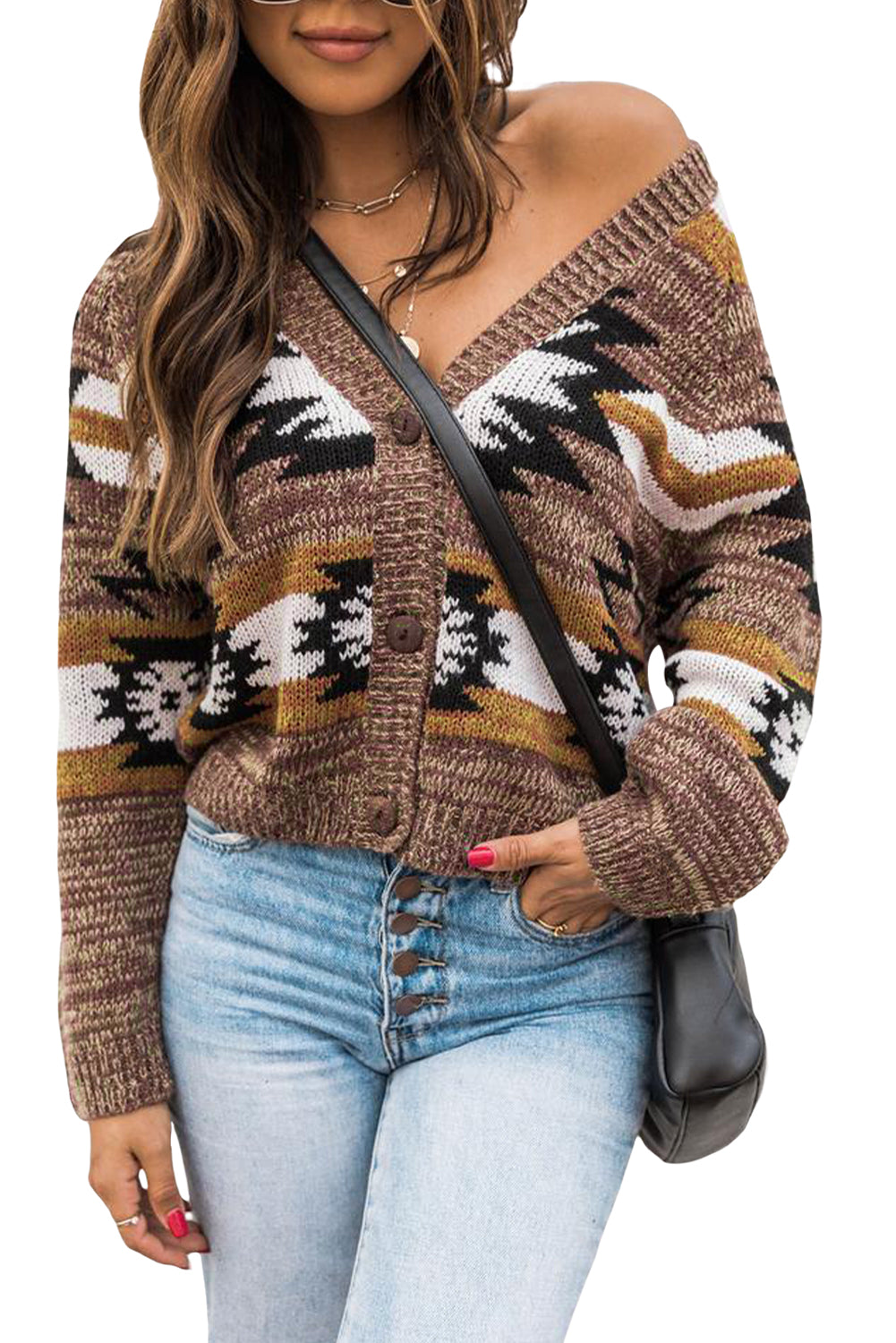 Aztec Print Button up Knit Cardigan