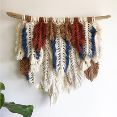 Woven Tassel Tapestry Of Colorful Feathers