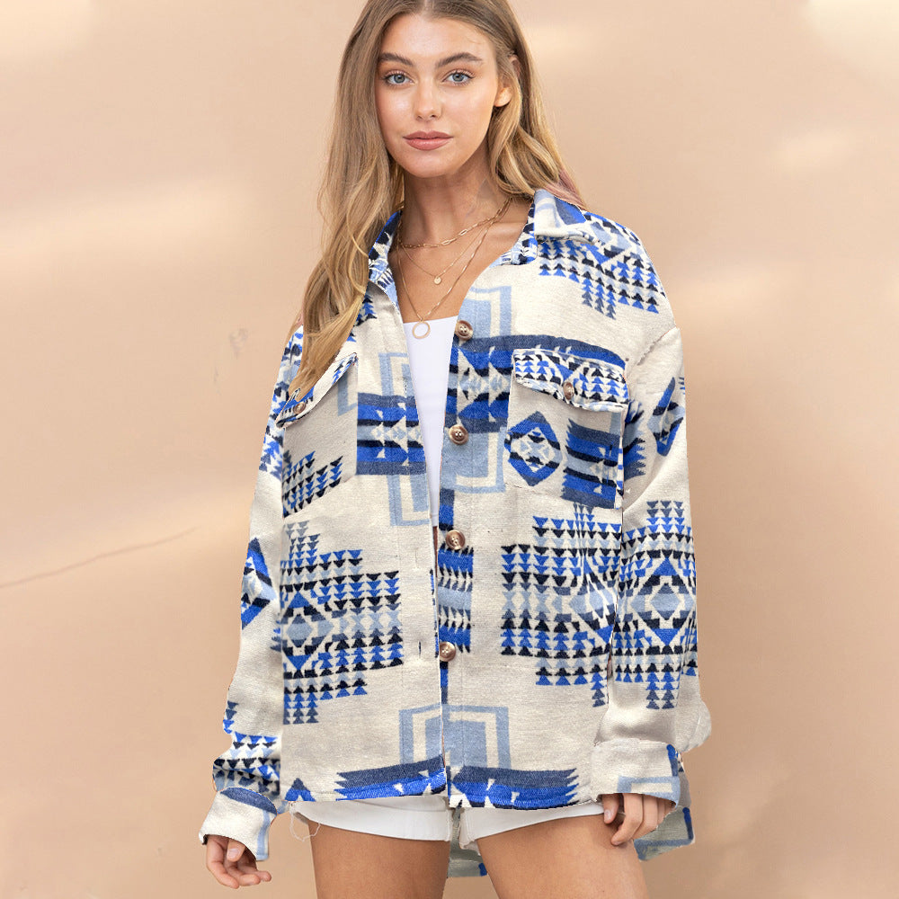 Aztec Wool Coat Thickened In Winter