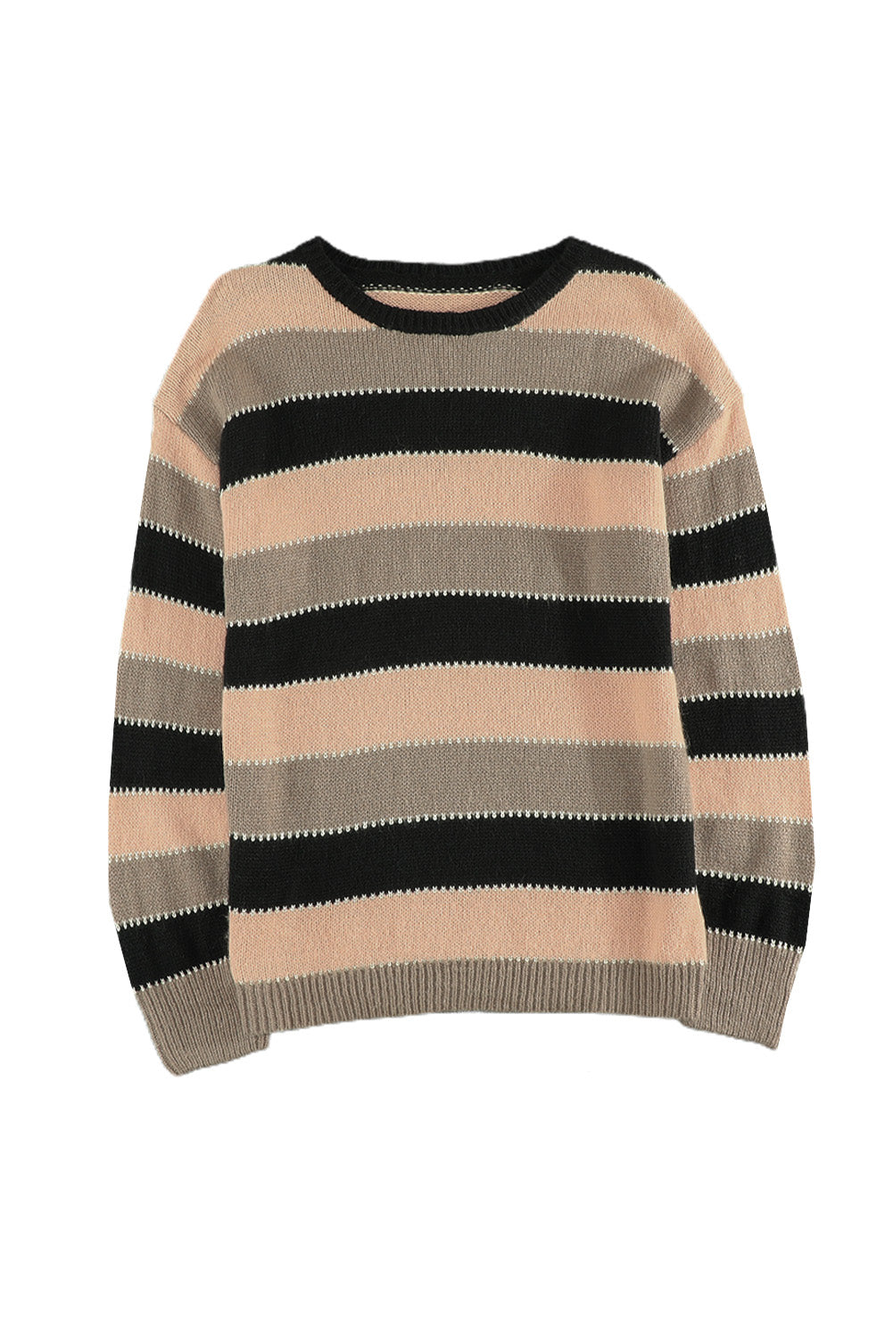 Drop-Shoulder Sleeve Striped Patchwork Pullover Sweater