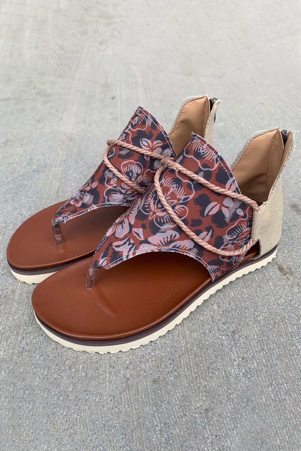 Floral Leopard Mixed Print Flip Flop Sandals