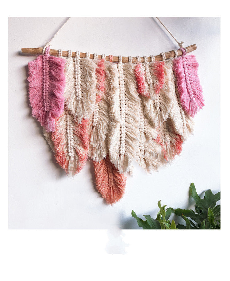 Woven Tassel Tapestry Of Colorful Feathers