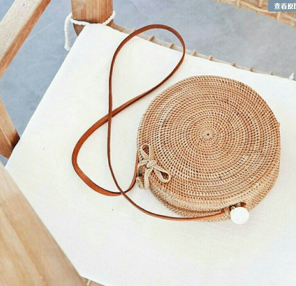Bali hand-woven round shoulder bag rattan straw bag boho Messenger bag