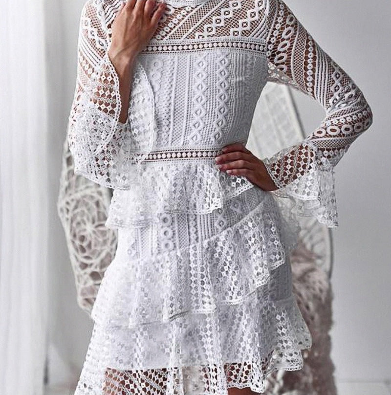 Self Portrait Sexy Lace Star Crochet Cake Layered Dress Runway Women Hollow Out Tunic Ruffles Party Dresses Vestidos Dropshiping