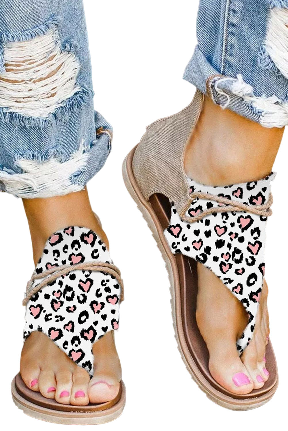 Floral Leopard Mixed Print Flip Flop Sandals