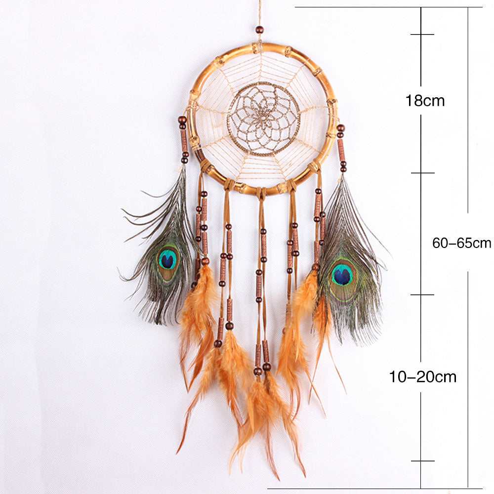 Bamboo Circle Home Boho Woven Pendant Dream Catcher