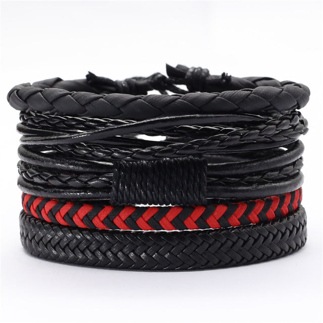 Black Feather Men's Bracelet 5 Pieces Set Wristband